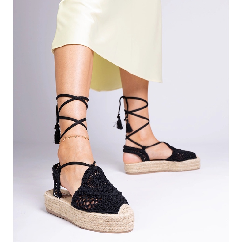 Black Espadrilles pletené sandály černá 1