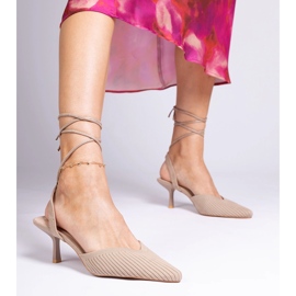 Hnědá materiálová čerpadla na vysoké patě s otevřeným hnědý 1 Hnědá materiálová čerpadla na vysoké patě s otevřeným hnědý 1