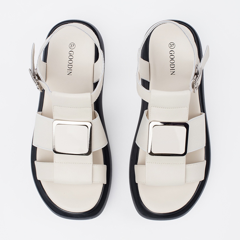 Goodin Light -Beige Leather Elegantní sandály na platformě béžový 1 Goodin Light -Beige Leather Elegantní sandály na platformě béžový 1