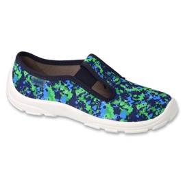 Dětské pantofle Befado 975Y176 tmavě modré a zelené vzory vícebarevný 1