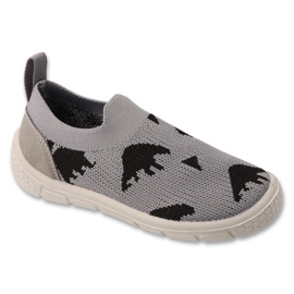 Dětské papuče Befado, šedé 102X005, nášivka černý medvěd šedá 1