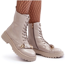 S.Barski Dámské laděné boty pracovníky s dekorací D&amp;A MR870-67 Light Beige béžový 3