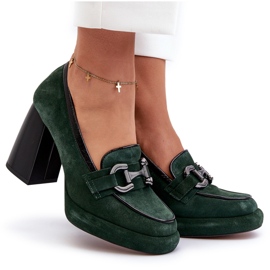 Kožená čerpadla na masivní Laura Messi 2706 Tmavě zelená pošta 6