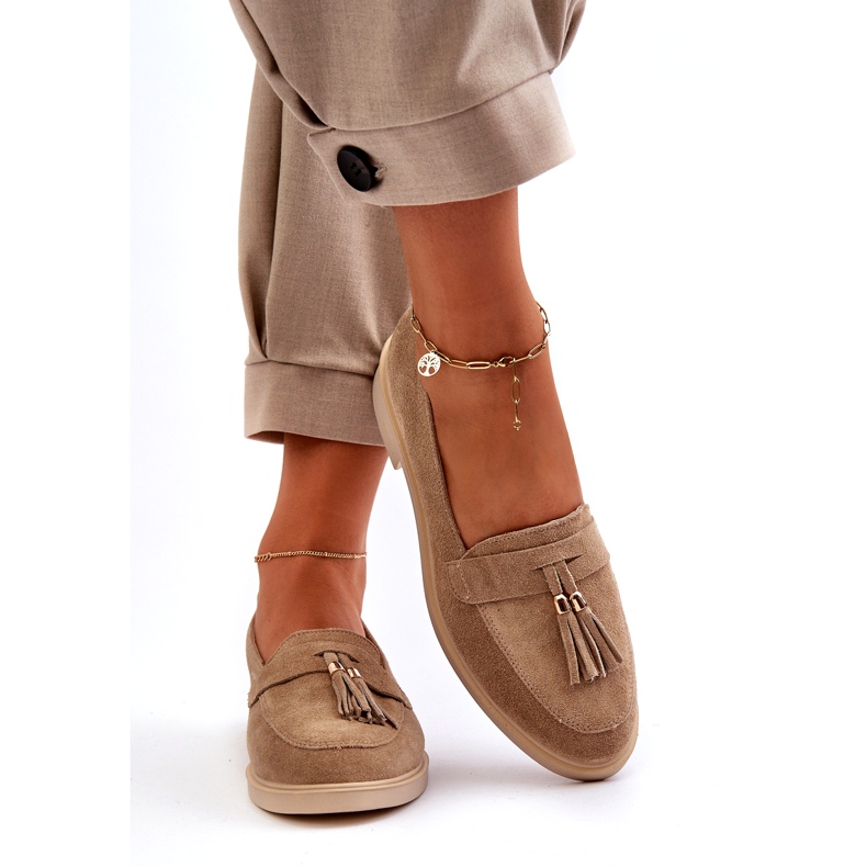 Zazoo 3420 Suede Leather Dámské byty -našelenou mokamaty béžový 5