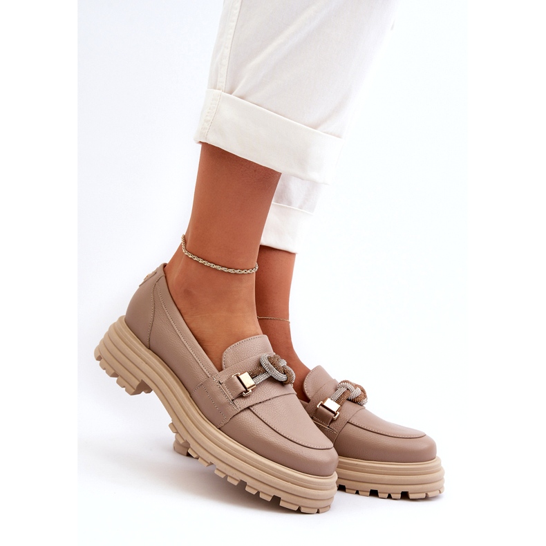 Laura Messi Dámské kožené mokasíny s ozdobou Laury Messi 2780 Dark Beige béžový 1