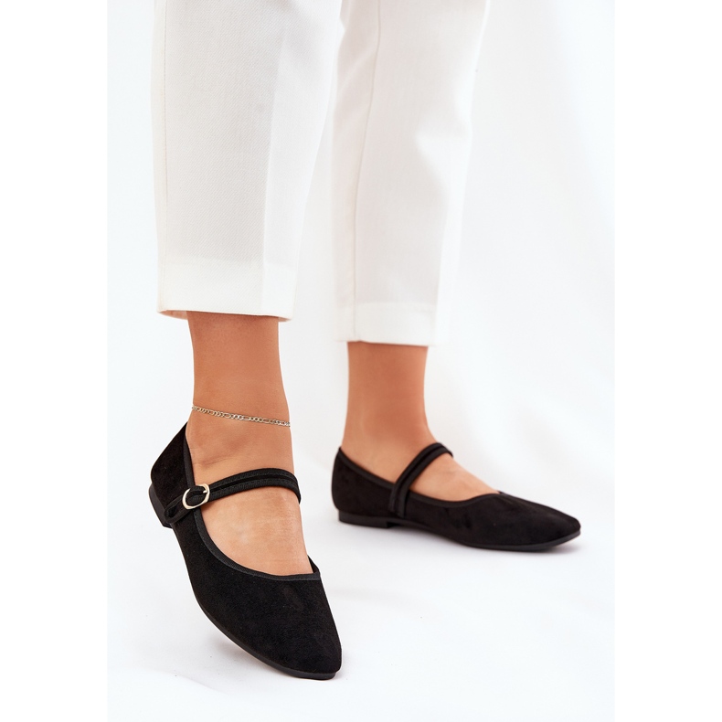 Baleríny s pásem a přezkou Eco Suede Black Suede černý 2