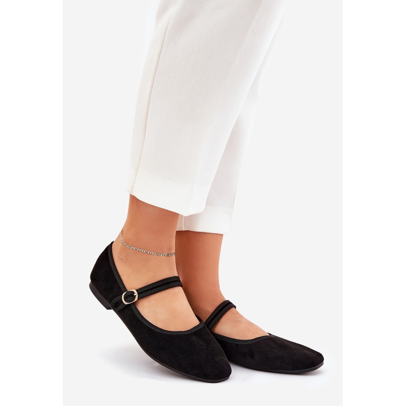 Baleríny s pásem a přezkou Eco Suede Black Suede černý 1
