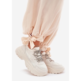 Dámské tenisky na dekorativní platformě béžové šněrování béžový 1