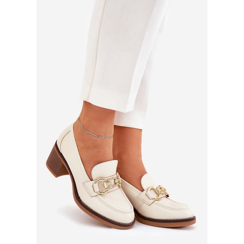 Dámské boty se zlatým detailem se béžovými podpatky 1