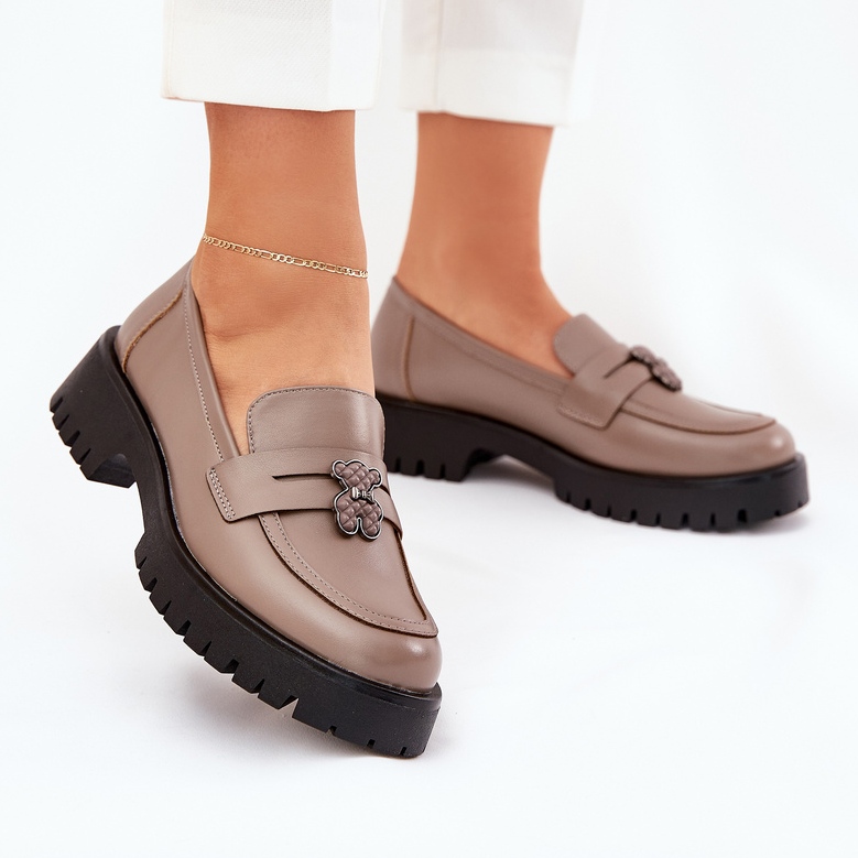 Dámské kožené mokasíny s kolíky Bear Vinceza 18109 béžový 2