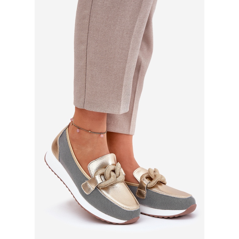 S.Barski Dámské kožené mokasíny s ozdobou LR51-966 zlatý 1