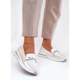 Dámské kožené mokasíny S.Barski GR51-598 PEARL stříbrný 2