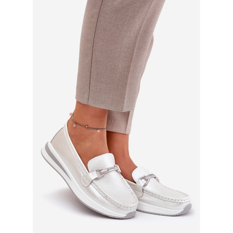 Dámské kožené mokasíny S.Barski GR51-598 PEARL stříbrný 1