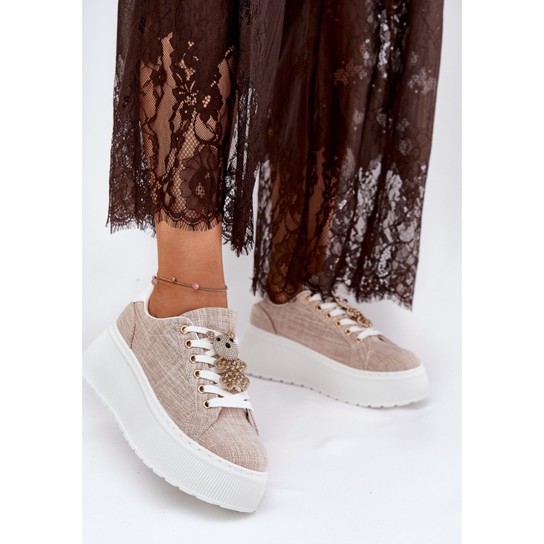 Tenisky na platformě s kolíky Bear S.Barski BF51-014 BEIGE béžový 2