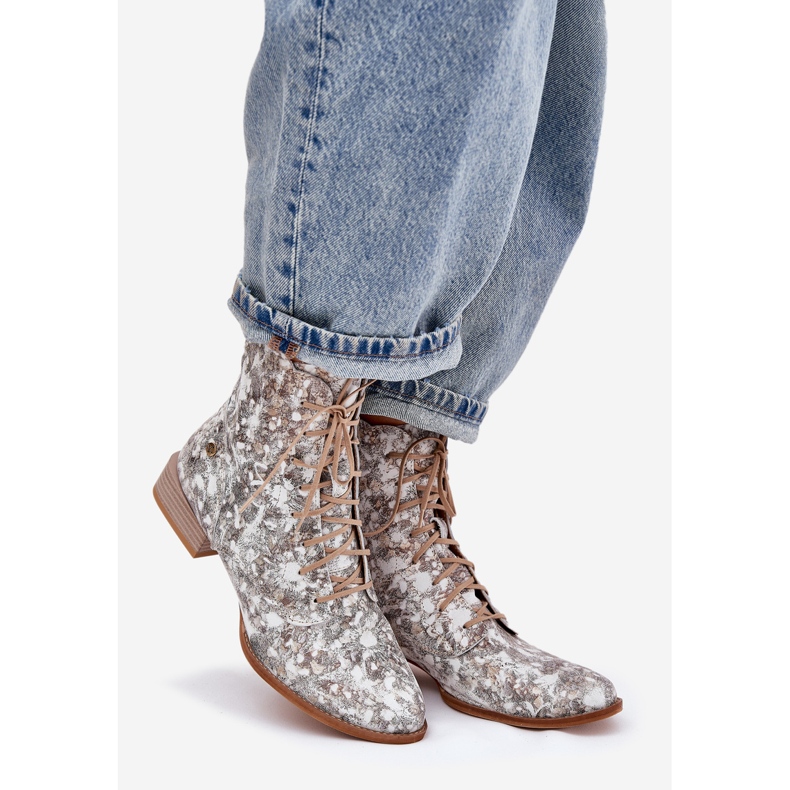 Kožený vzorovaný plochý podpatkový Maciejka 06391-25 Béžové boty béžový 1