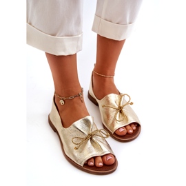 Dámské kožené baleríny zazoo 2660/064 PLN zlatý 3