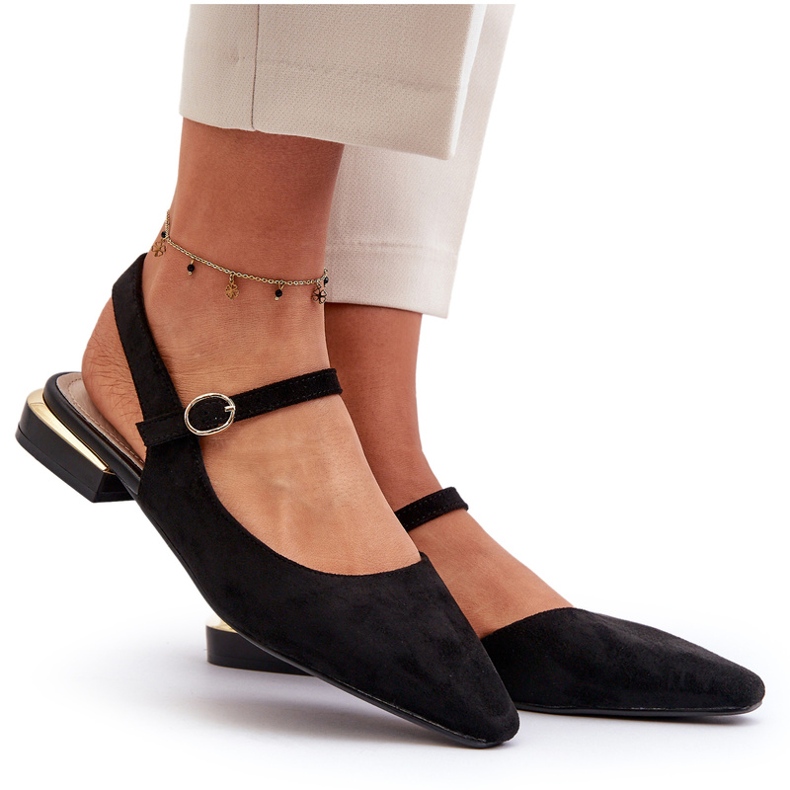 Dámské baleríny na nízkém podpatku s otevřenými podpatky Sergio Leone SK831 Black černá 4