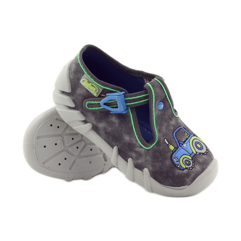Chlapecké pantofle Befado 110p316 traktor modrý šedá zelená 3