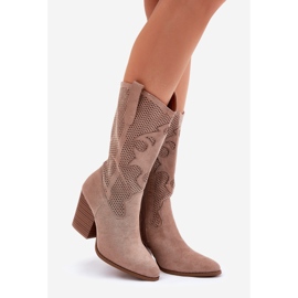 Openwork Cowboy Boots on The Post S.Barski Hy51-606 BEIGE béžový 1