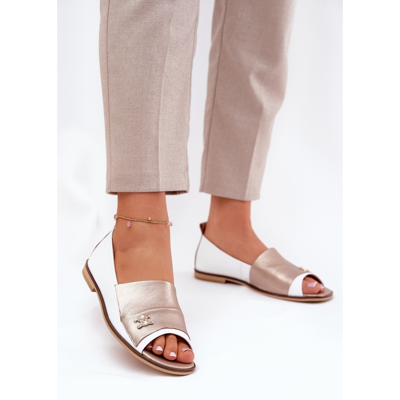 Kožená elegantní balerína s holými prsty zazoo 1865 bílá a zlaté bílý 2 Kožená elegantní balerína s holými prsty zazoo 1865 bílá a zlaté bílý 2