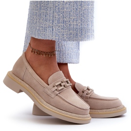 S.Barski Dámské kožené mokasíny s plochým podpatkem s dekorací Tw101 Light Beige béžový 4