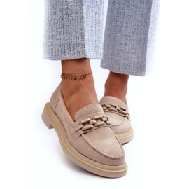 S.Barski Dámské kožené mokasíny s plochým podpatkem s dekorací Tw101 Light Beige béžový 2