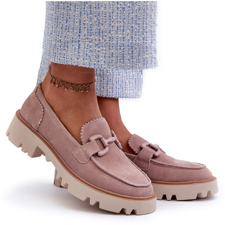 S.Barski Dámská mokasína semišové kůže s dekorací Tw117 Pink růžový 4