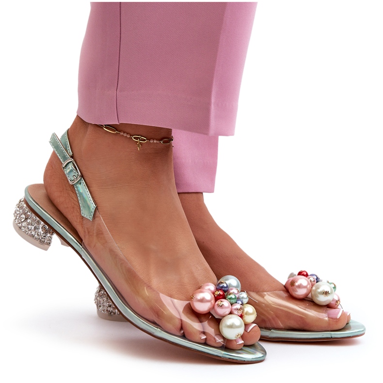 S.Barski Transparentní sandály na nízkém podpatku s ozdobou Zelená D&amp;A MR38-368 5