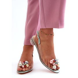 S.Barski Transparentní sandály na nízkém podpatku s ozdobou Zelená D&amp;A MR38-368 3