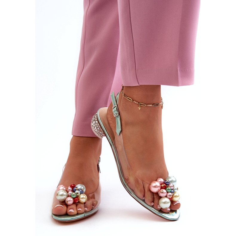 S.Barski Transparentní sandály na nízkém podpatku s ozdobou Zelená D&amp;A MR38-368 3