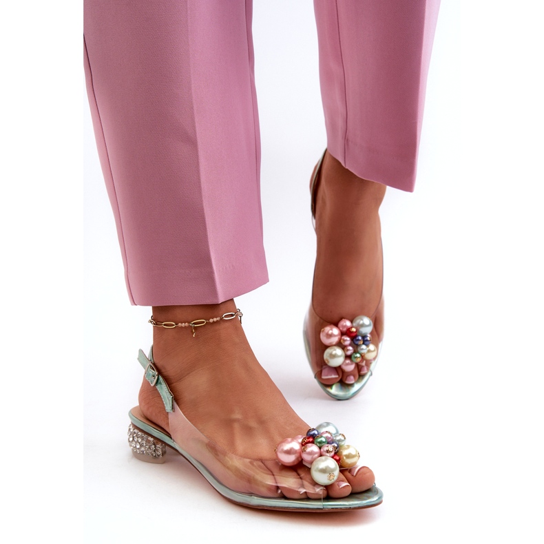 S.Barski Transparentní sandály na nízkém podpatku s ozdobou Zelená D&amp;A MR38-368 1