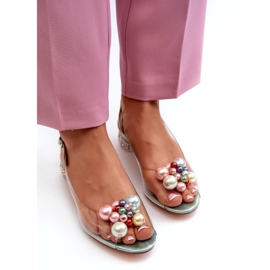 S.Barski Transparentní sandály na nízkém podpatku s ozdobou Zelená D&amp;A MR38-368 2