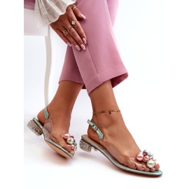 S.Barski Transparentní sandály na nízkém podpatku s ozdobou Zelená D&amp;A MR38-368 4