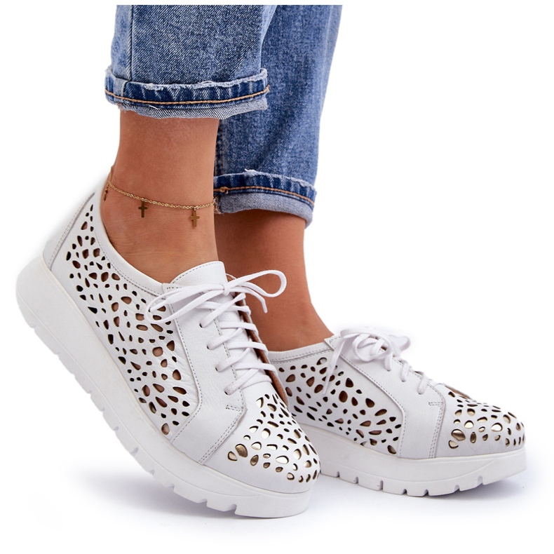 Dámské kožené prolamované boty Zazoo 2821 bílý 4