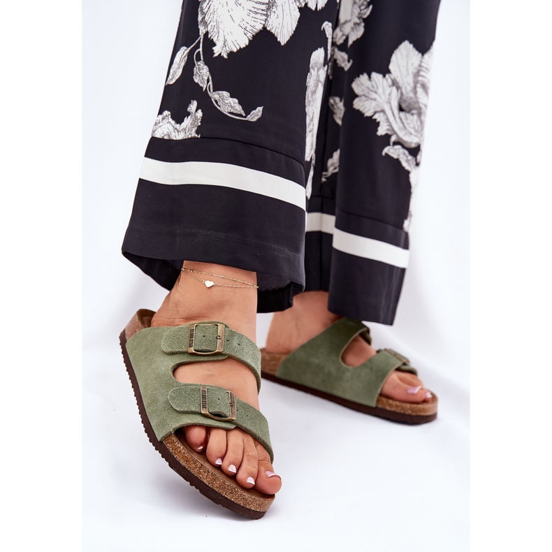 Big Star Dámské semišové žabky s velkou hvězdou RR274A393 Green Clamps zelená 2