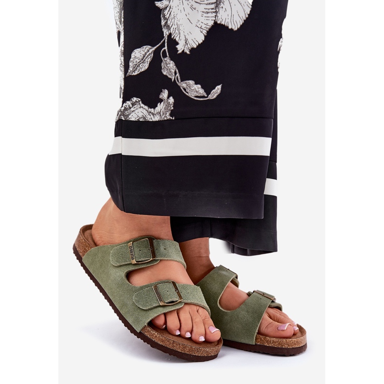 Big Star Dámské semišové žabky s velkou hvězdou RR274A393 Green Clamps zelená 1