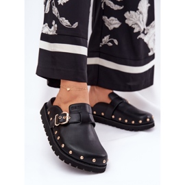 Big Star Kožená flip -flops Dámské ucpávky na velké hvězdě RR274A378 Černá platforma 2