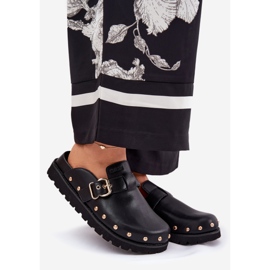 Big Star Kožená flip -flops Dámské ucpávky na velké hvězdě RR274A378 Černá platforma 1