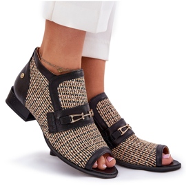 Dámské kožené boty s holými prsty Maciejka 06934-39/00-1 Black and Beige černá 10