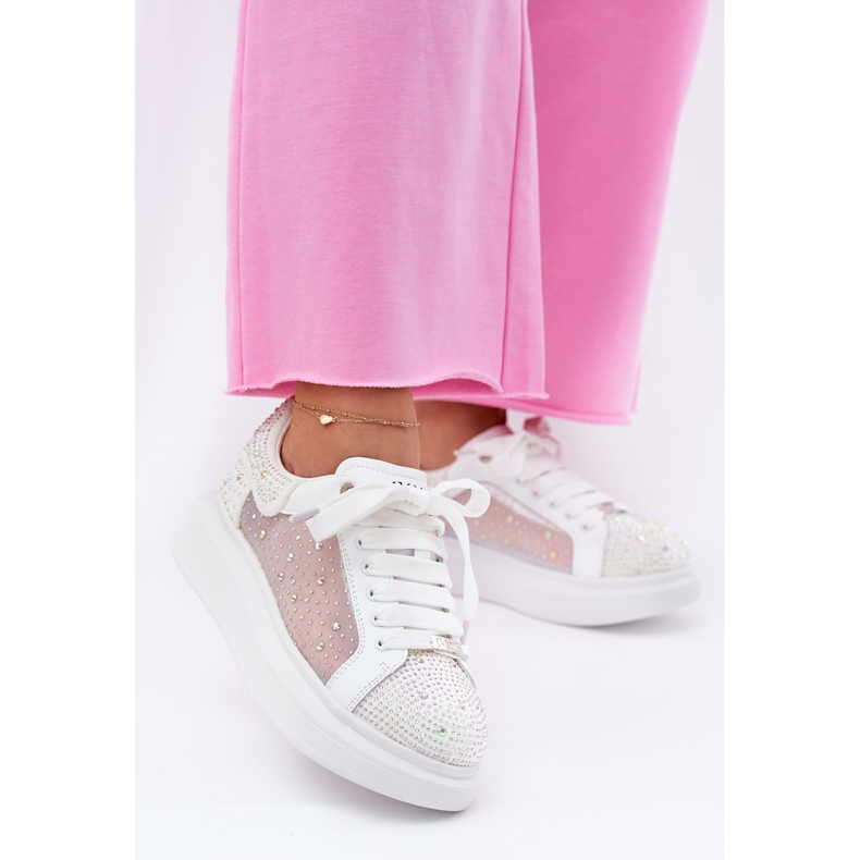 Zdobené tenisky na bílé platformě Goe RR2N4003 bílý 2