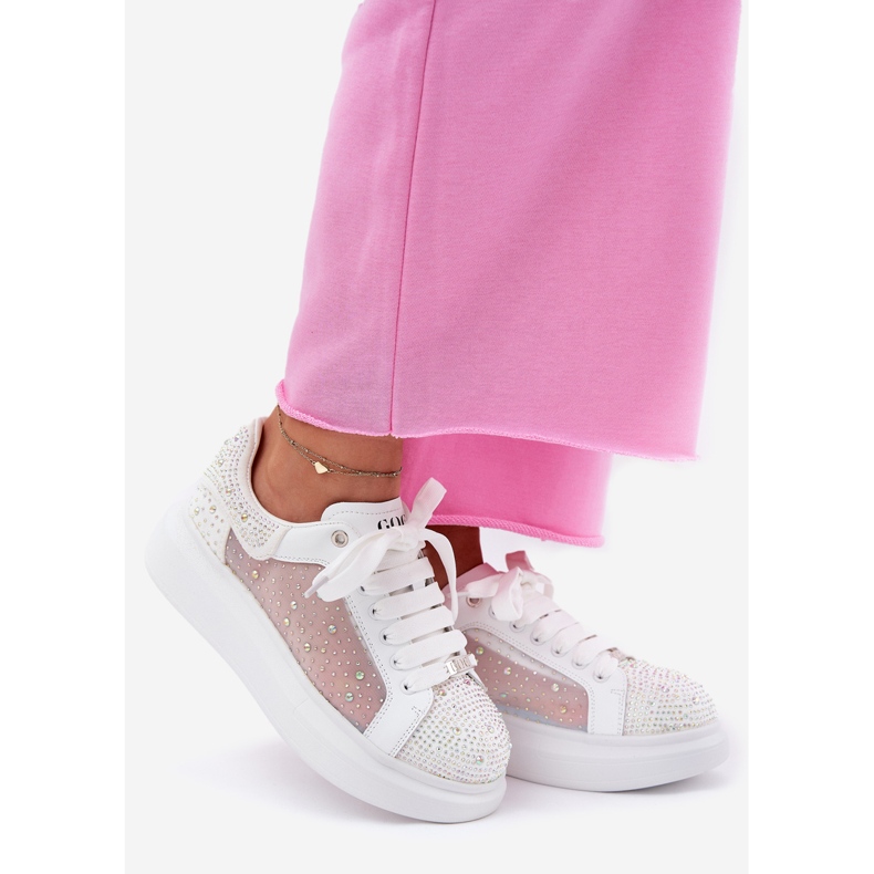 Zdobené tenisky na bílé platformě Goe RR2N4003 bílý 1