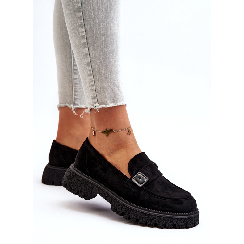 Vinceza Dámské eko-neledentní černé mokasíny s dekorativním pásem a koženou vložkou černá 2