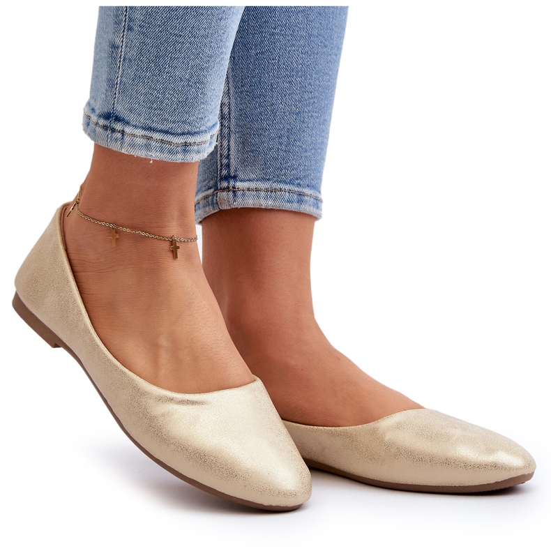 Kožené klasické zlaté baleríny zlatý 4