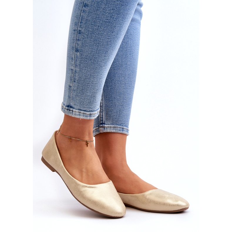 Kožené klasické zlaté baleríny zlatý 1
