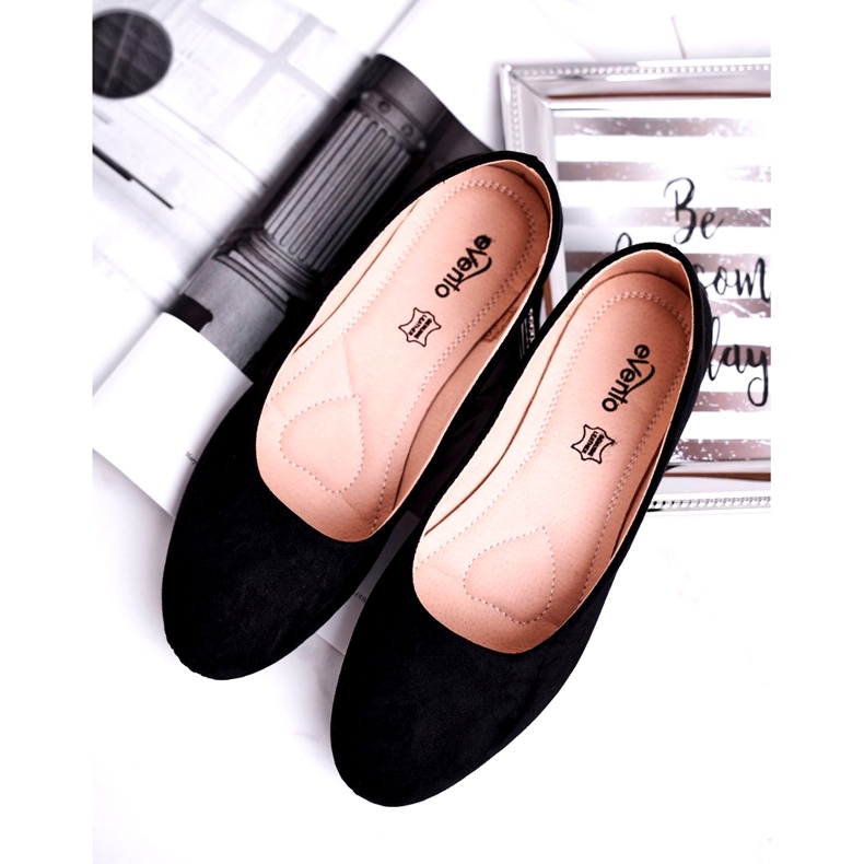 Evento Dámské semišové baleríny 9bl02-1031 kožená stélka černá vložka černý 4