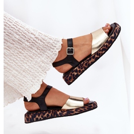 S.Barski Dámské kožené sandály na platformě s Leopard Print S. Barski JC51-347 Gold zlatý 5