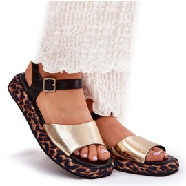 S.Barski Dámské kožené sandály na platformě s Leopard Print S. Barski JC51-347 Gold zlatý 9