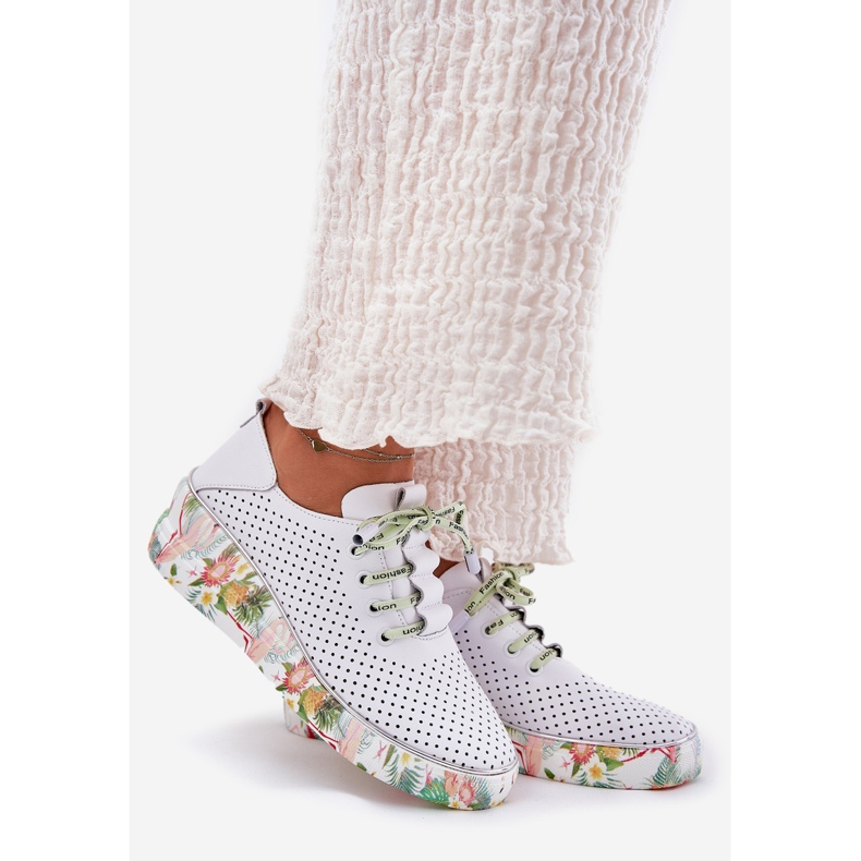 Kožené klínové boty s vzorem Artiker 54C1807 bílá a zelená bílý 1