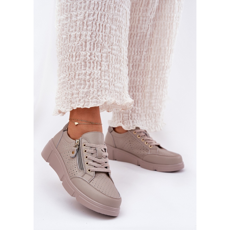 Vinceza Sneakers Kožená sportovní bota na platformě s hradem Vincez 88019 Dark Beige béžový 2