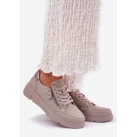 Vinceza Sneakers Kožená sportovní bota na platformě s hradem Vincez 88019 Dark Beige béžový 1